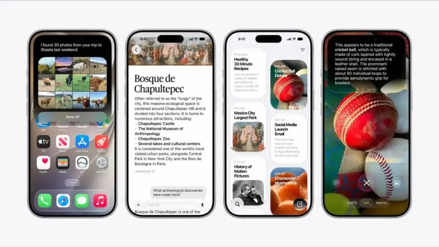 چهار اسکرین‌شات از iPhone که iOS 27 را در یک روایت درباره ویژگی‌های اعلام‌نشده نشان می‌دهند